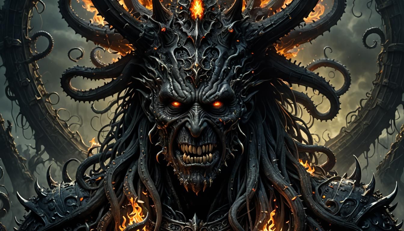 Menacing Ooze Monster with Flaming Crown, Hyperrealistic Art