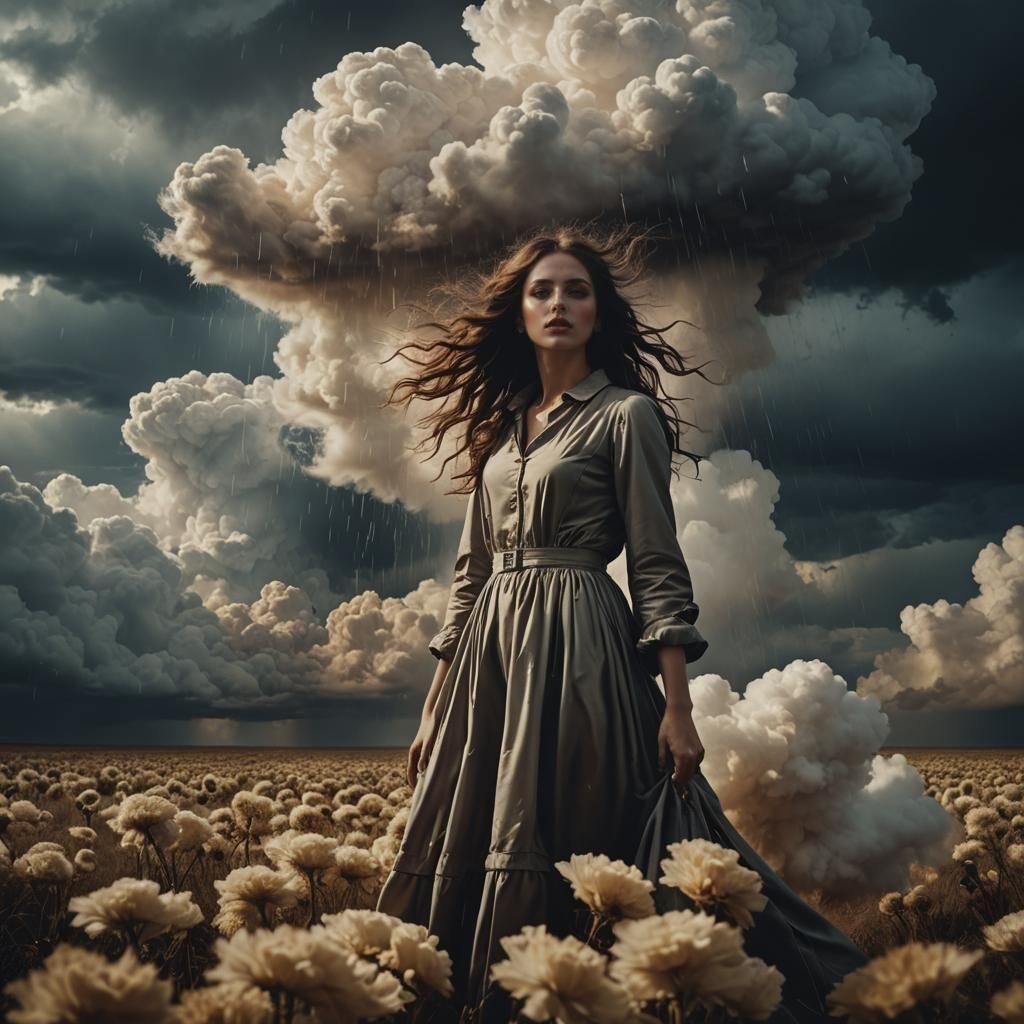 Dramatic Raining Vintage Scene in Digital Painting Style