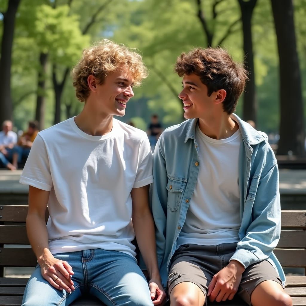 Two Young Men in Central Park: Impressionistic Style