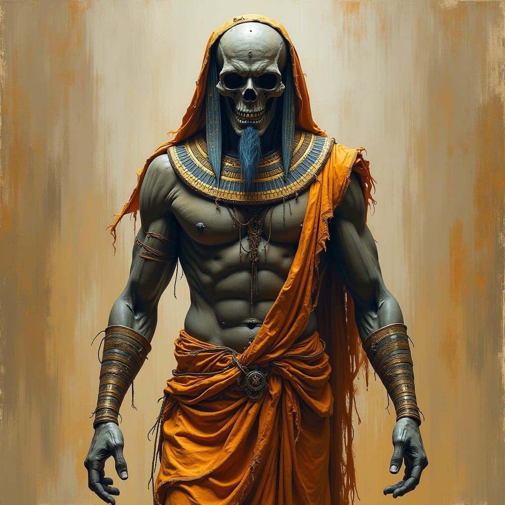 Egyptian God Seth in Glitch Art Impasto Painting