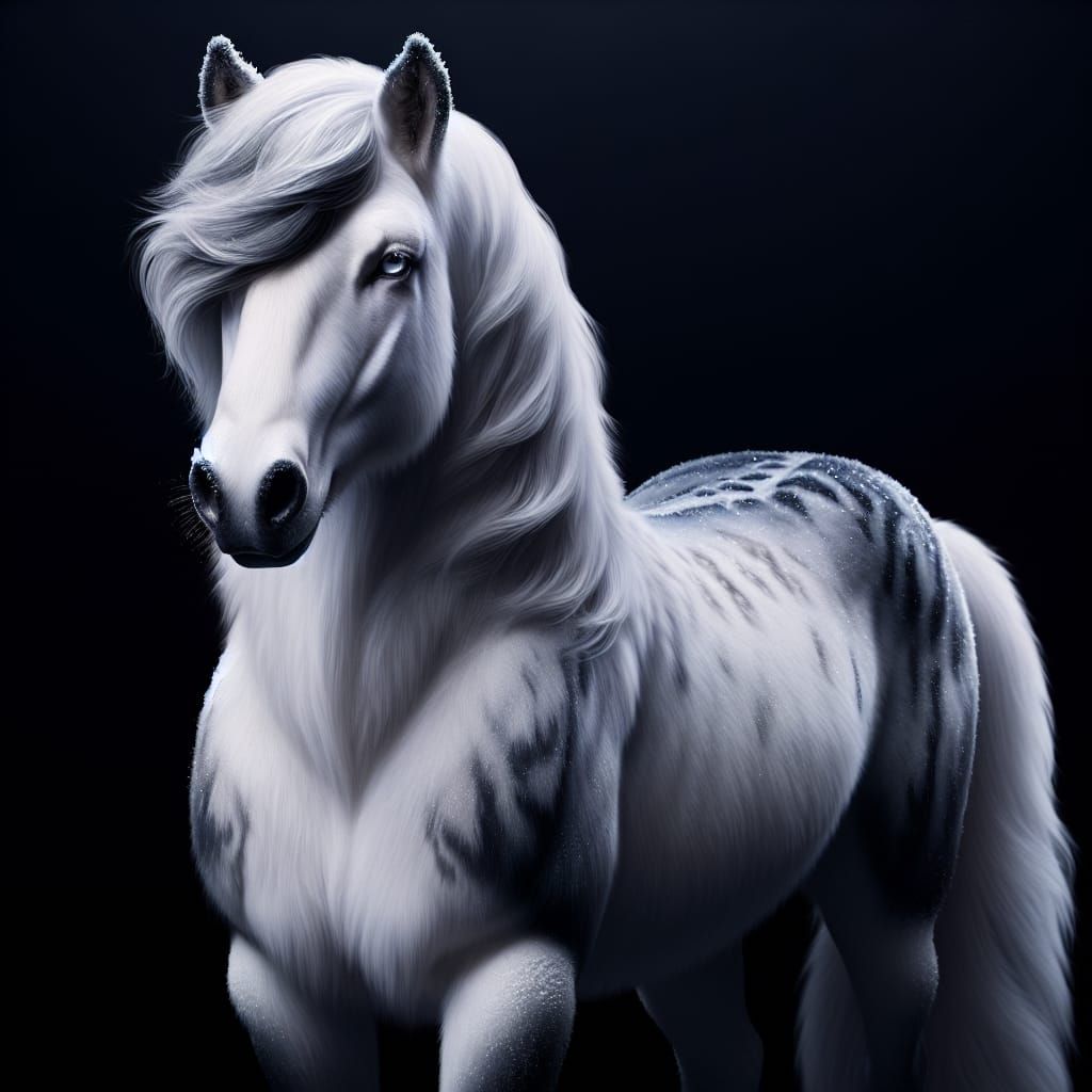 Meet the majestic Frostborn, a fusion of Horse, Arctic fox, and snow leopard