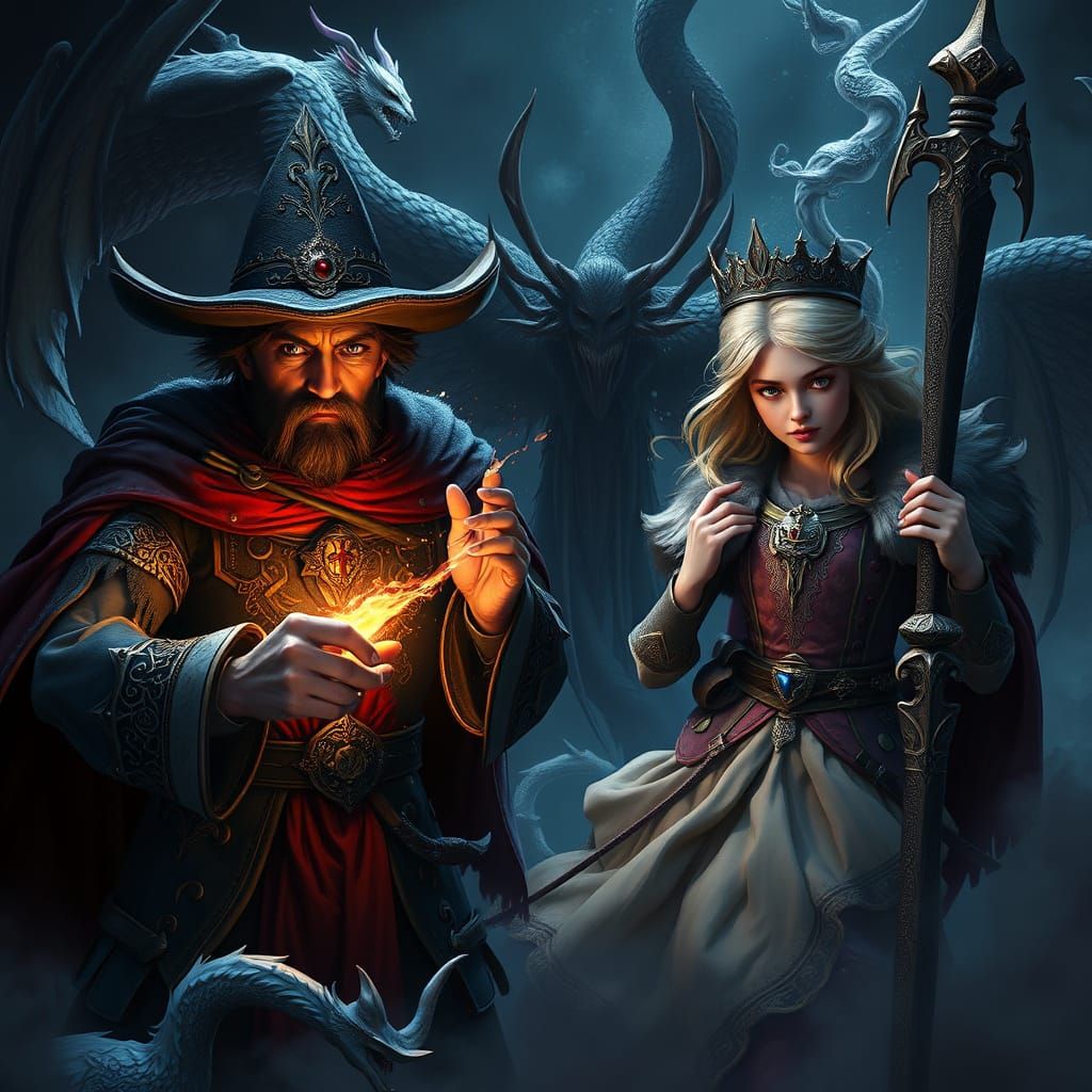 Magician Warrior Protect Princess From Evil Queen Fantasy Ar...