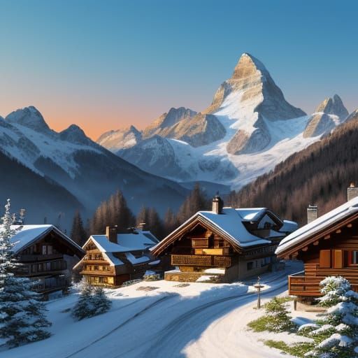 Majestic Swiss Alps Peak with Rustic Chalet