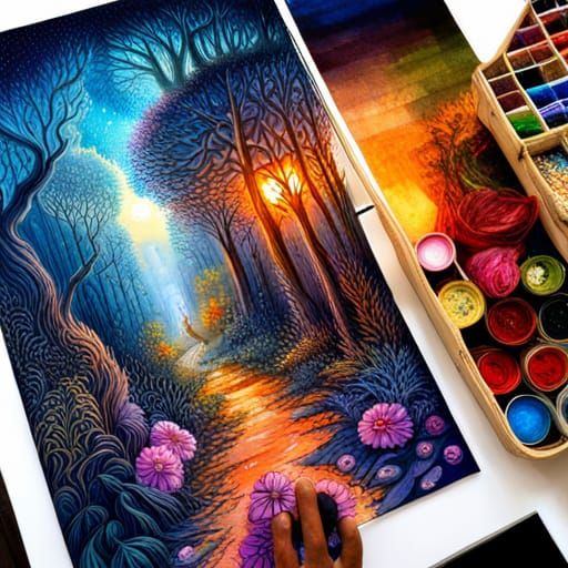 Hyperdetailed Watercolour Flowers in Forest