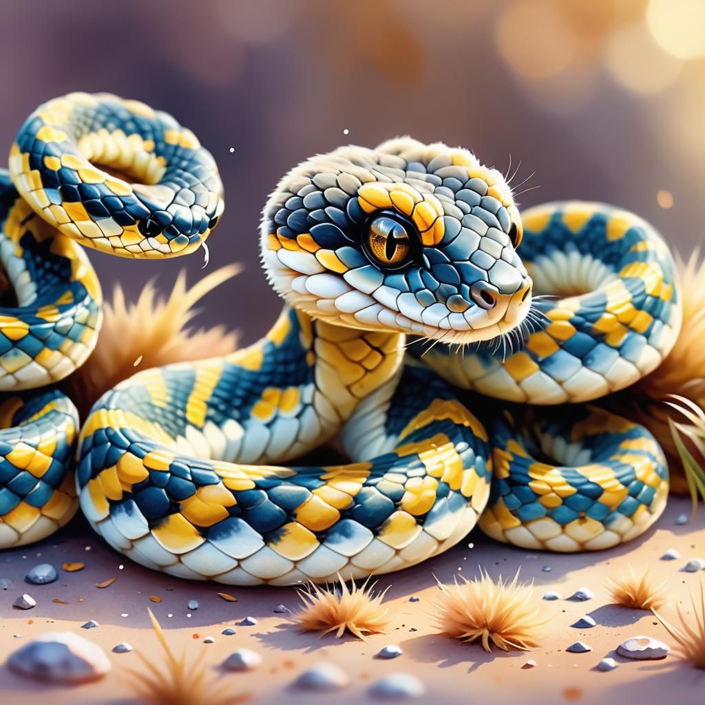 Adorable Furry Snake in Watercolor Style