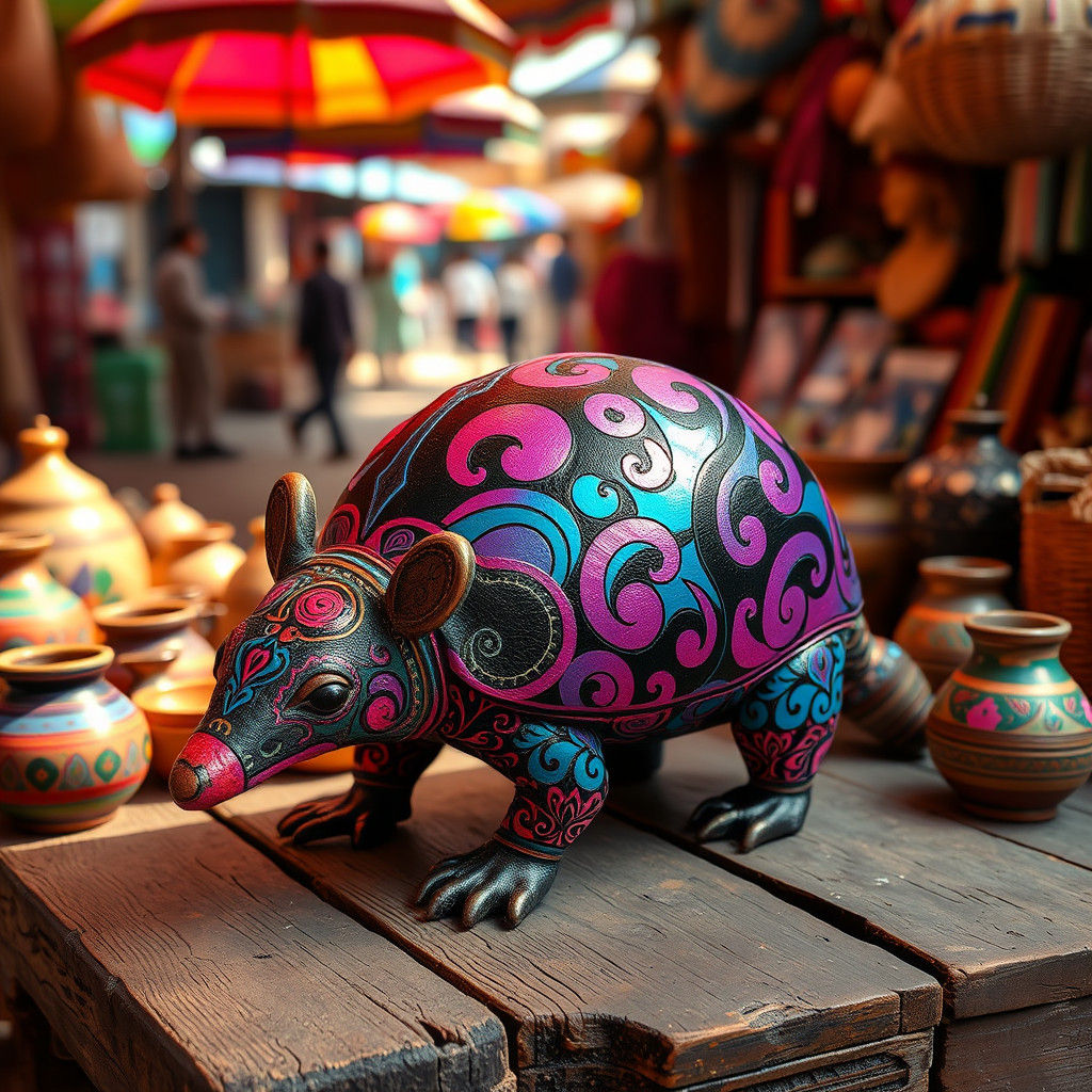 Folk-Art Armadillo Sculpture in Oaxacan Market