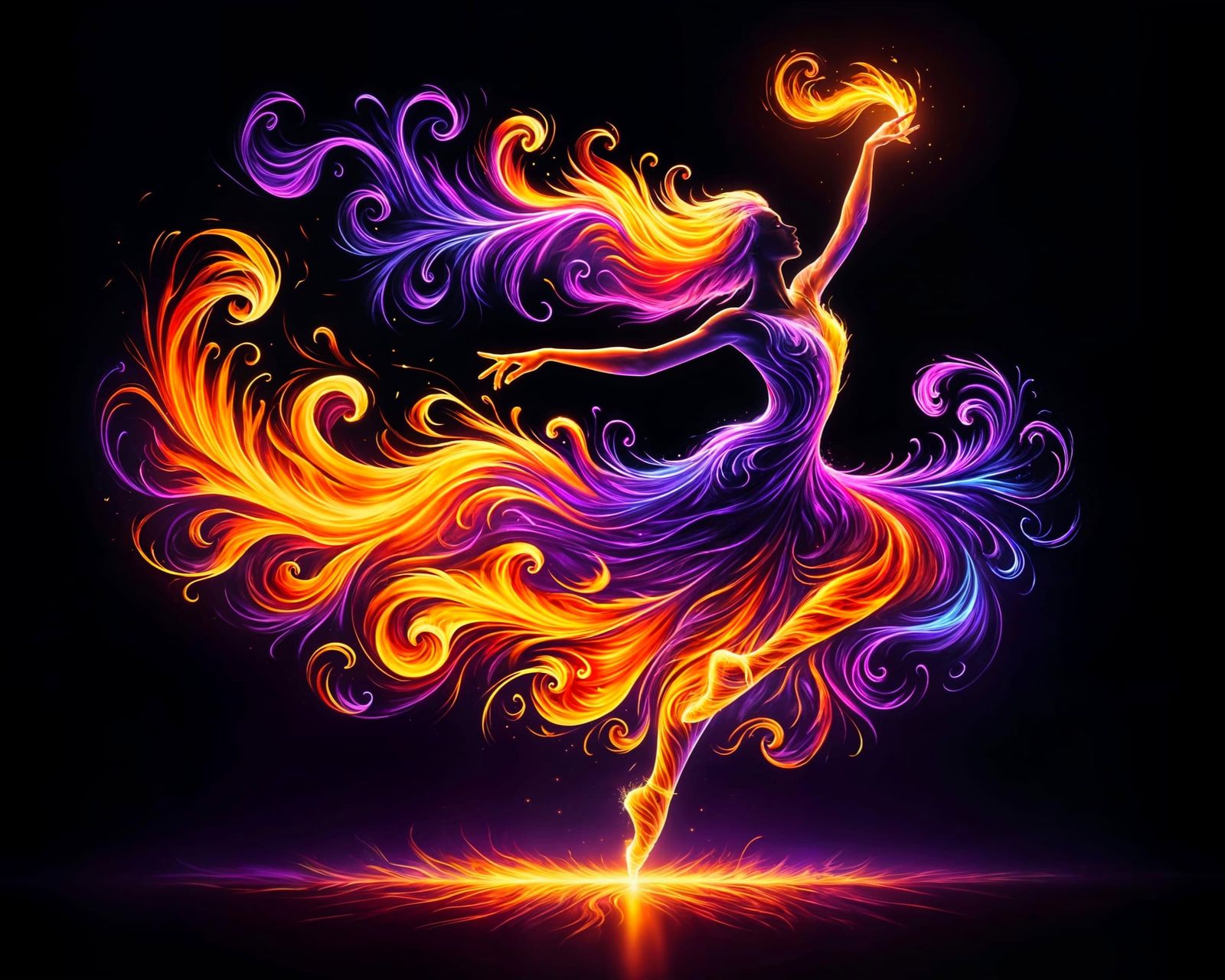 Vivid Digital Illustration of a Fiery Dancer