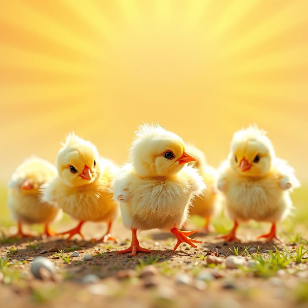Charming Family of Baby Chicks in a Sunny Meadow