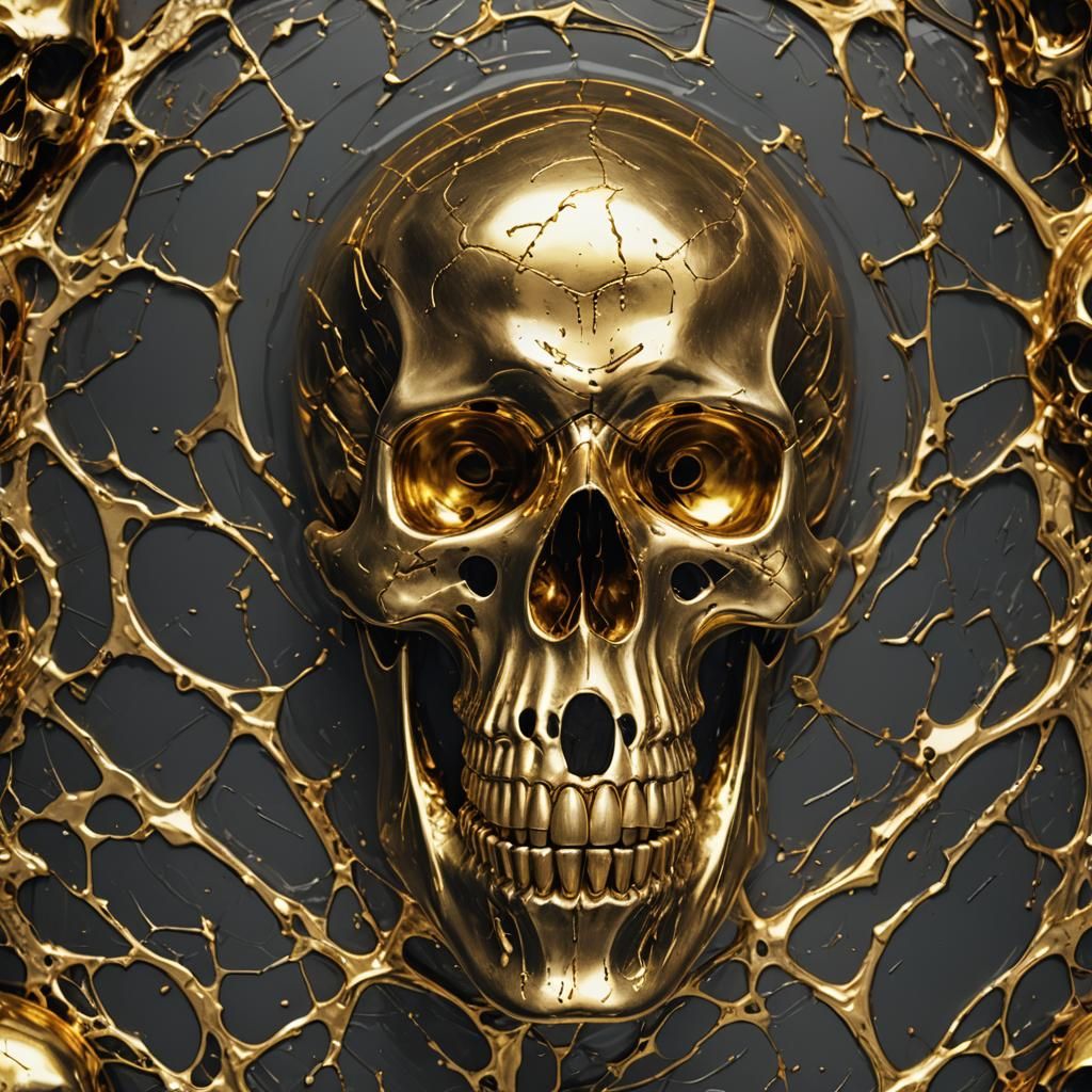 Golden Skull Close-Up: Hyper-Realistic Digital Art