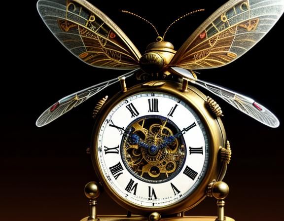 Steampunk Insects Buzzing Around Molten Clock