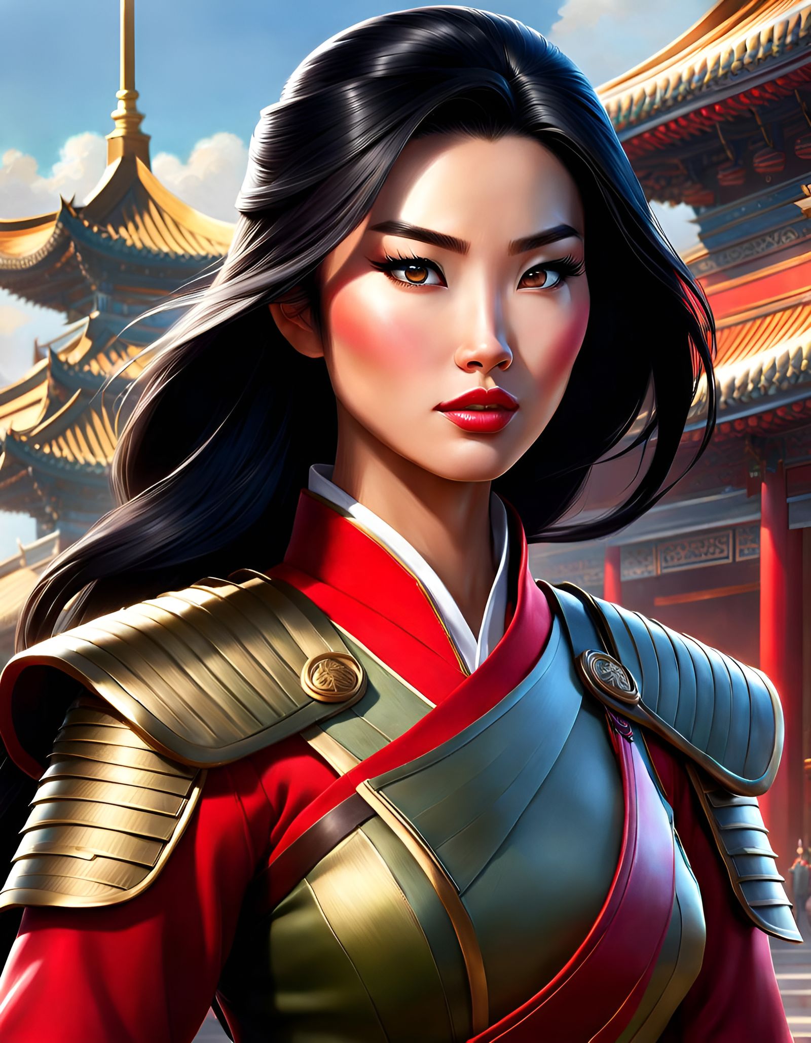 Modern Princess Mulan as Soldier: Hyperrealistic Digital Art