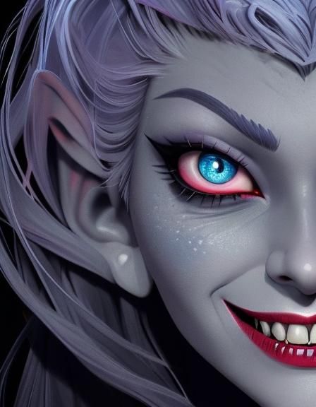 Mesmerizing Drow Vampire Goddess Close-Up Portrait