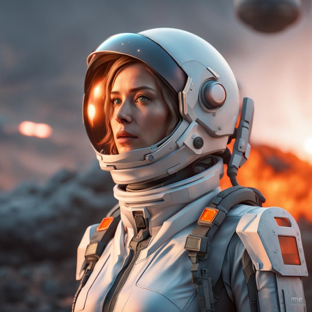 Futuristic Space Explorer in Warzone at Twilight