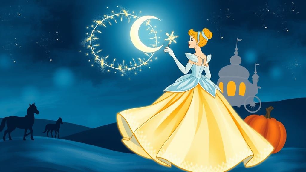 Cinderella's Magical Transformation in Cartoon Style