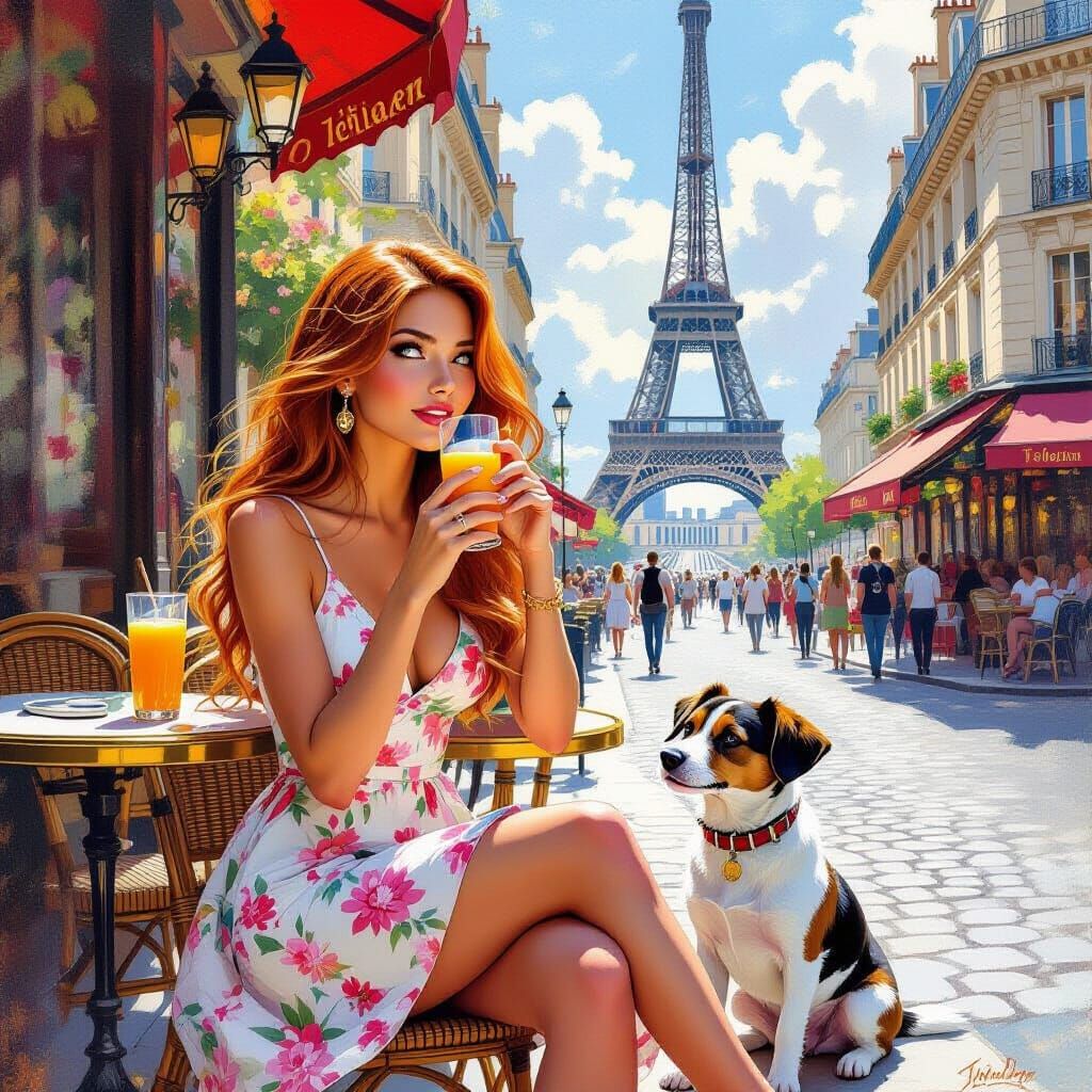 Parisian Cafe Scene in Impressionist Oil Painting