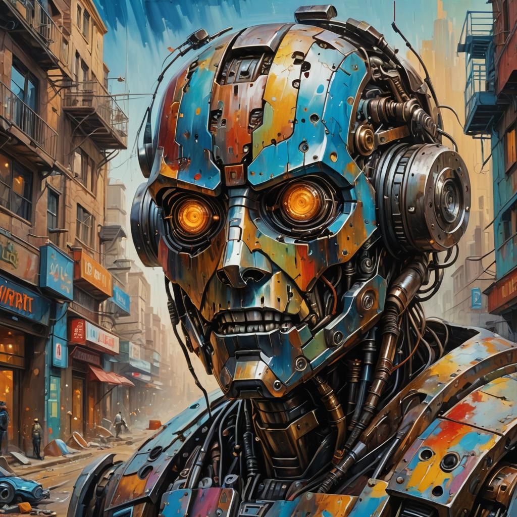 Mad Robot in Future Town, DaVinci Style