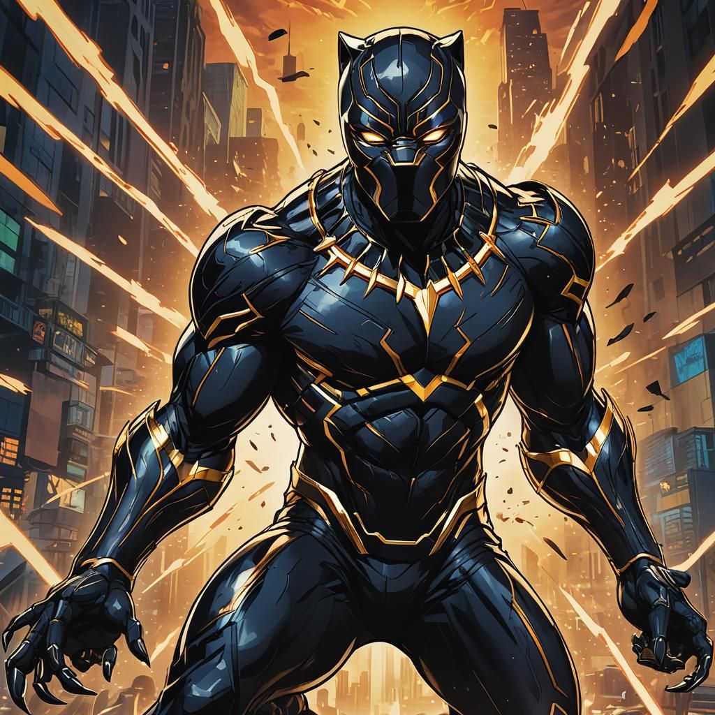 Black Panther in Cel-Shaded Manga Style