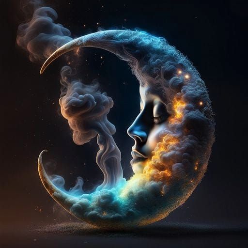 Glowing Glass Crescent Moon with Cosmic Energy