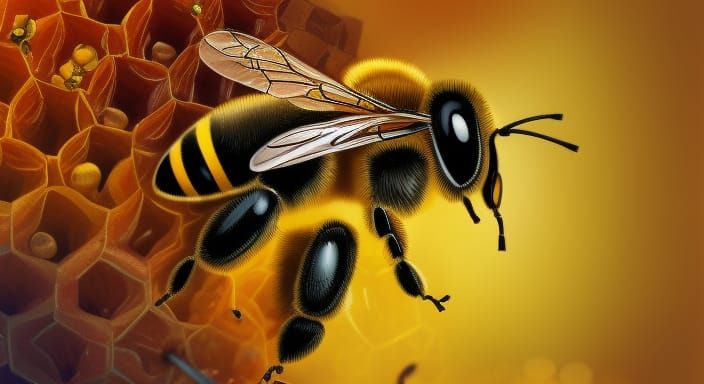 Hyperrealistic Bees in Hive: Splash Art Concept