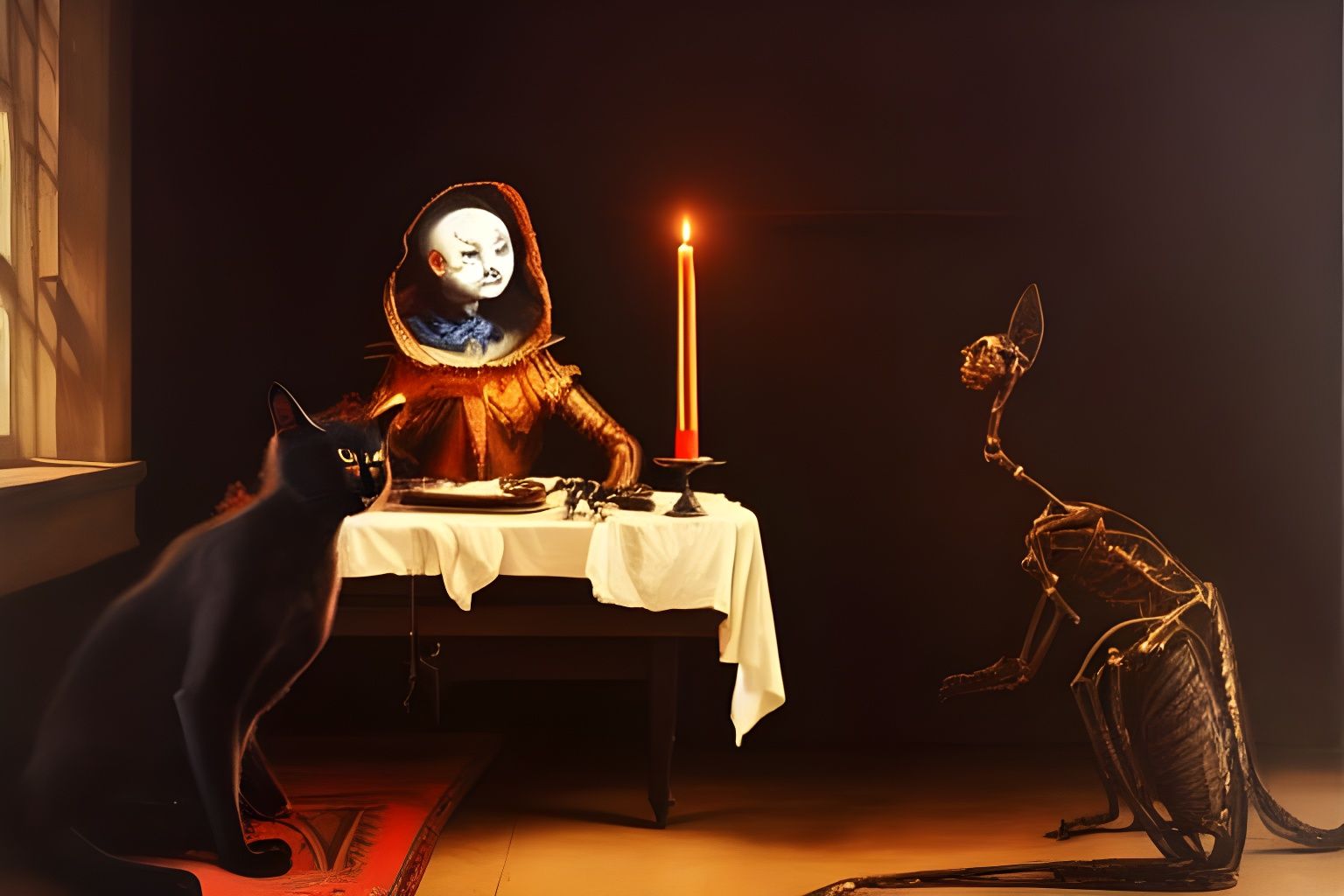 Humanoid Cat Goddess Reading: Hyperrealistic Oil Painting
