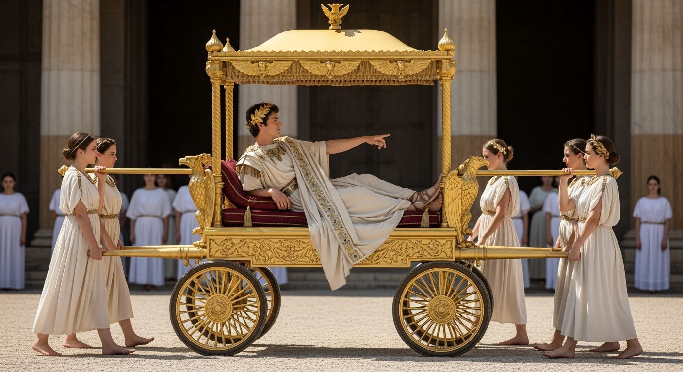 Opulent Roman Emperor on Gold Imperial Litter