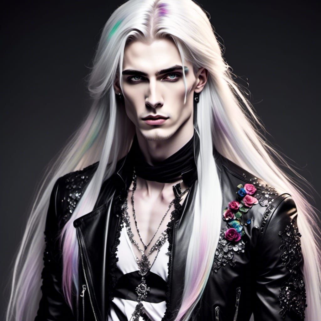 Goth Fashion Young Man with Rainbow Hair
