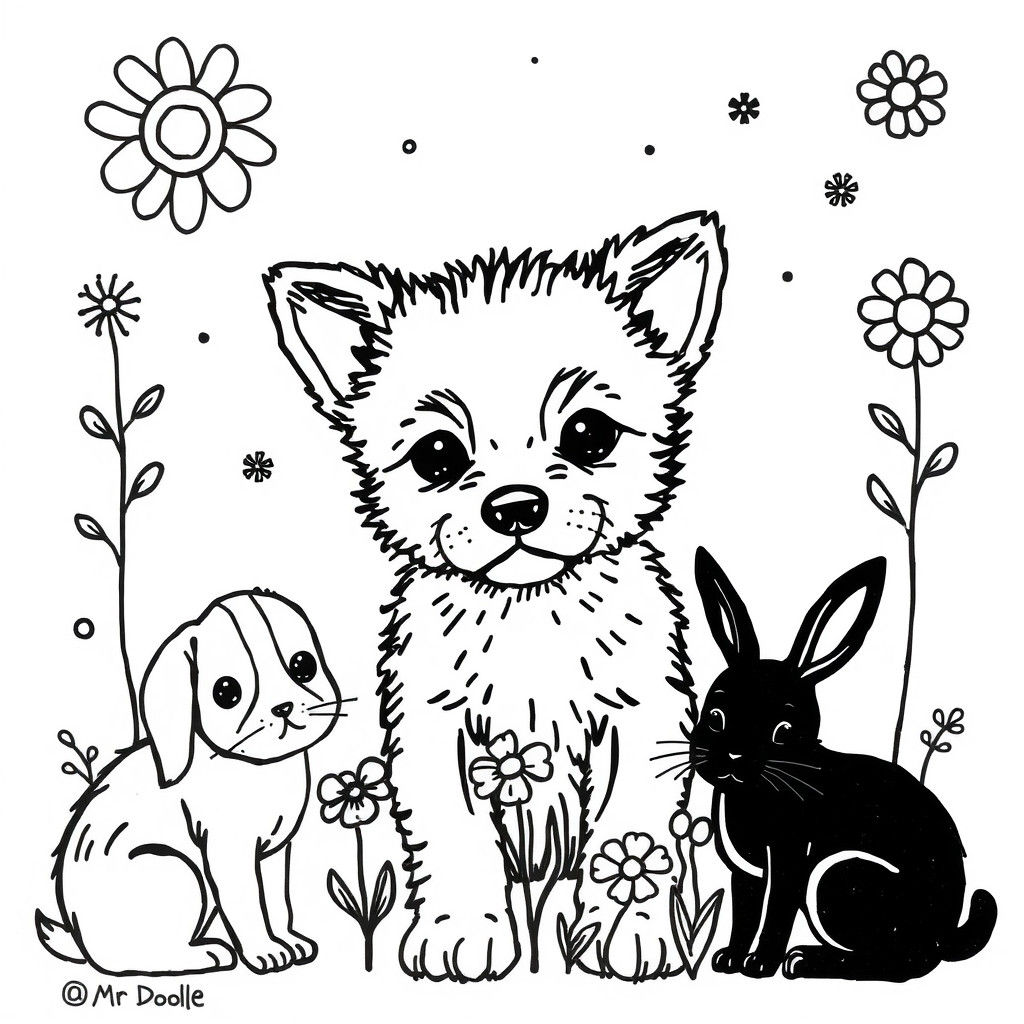 Doodle World of Animals in Pen and Ink