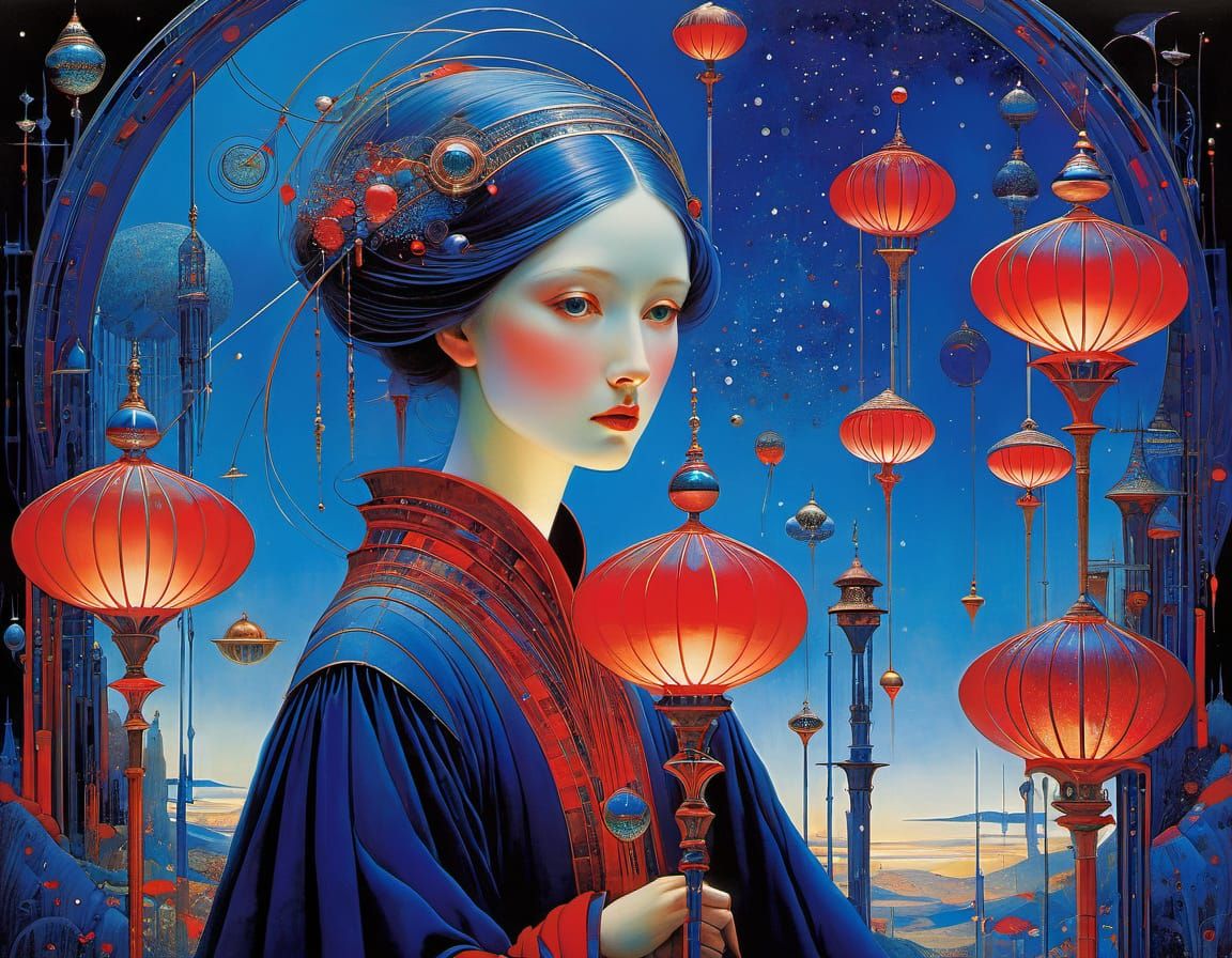 Enchanted Surrealism with Blue and Red Hues