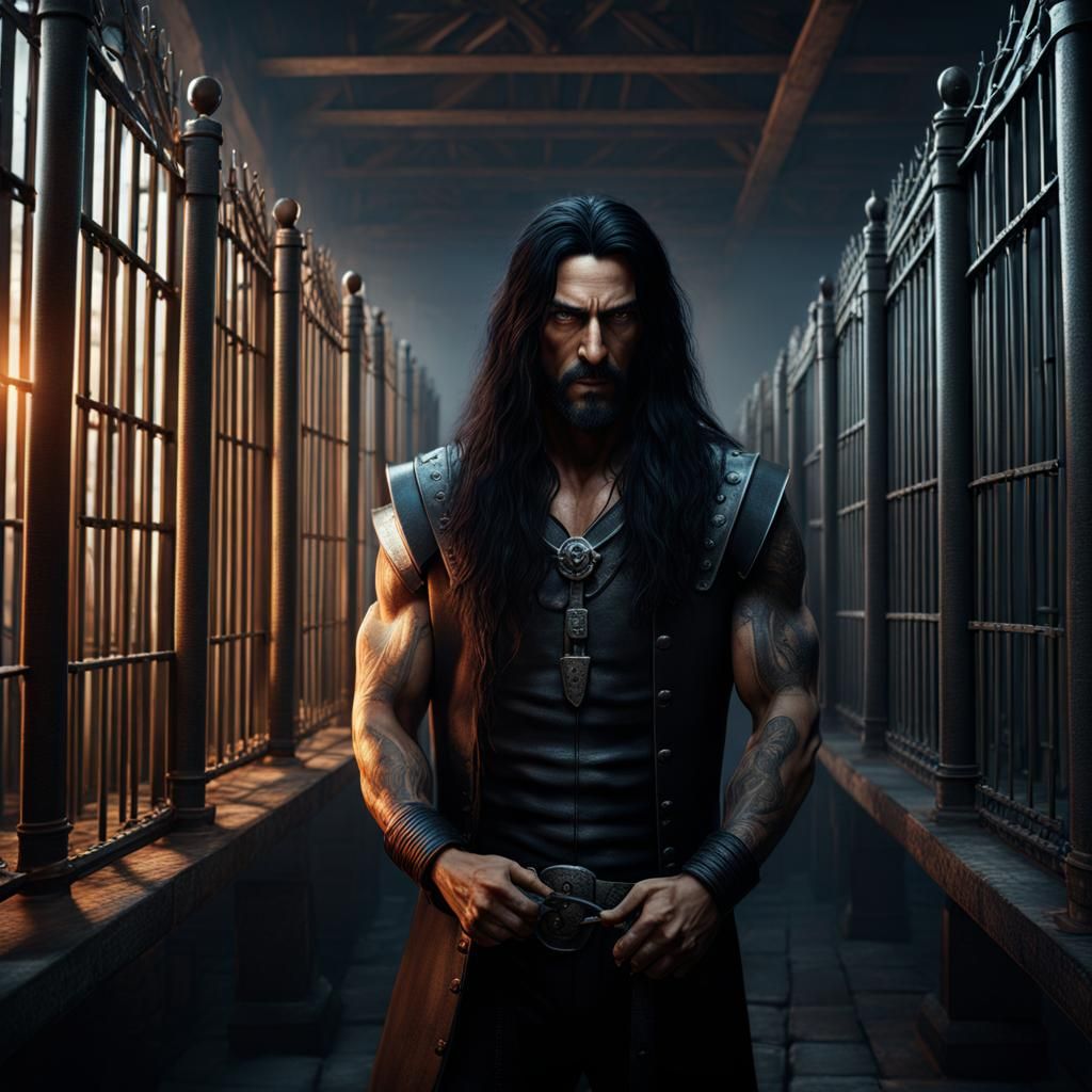 Solitary Figure in Prison: Detailed Matte Painting