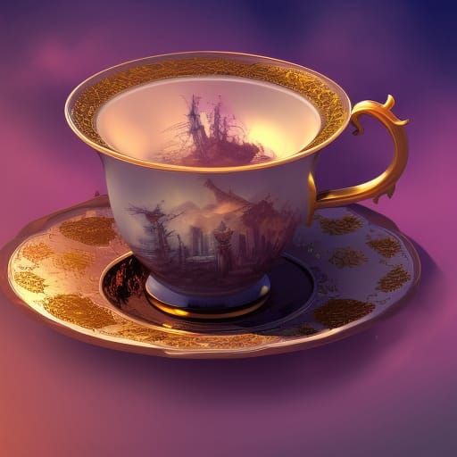 Fantastical Teacup with Tea in Detailed Matte Painting