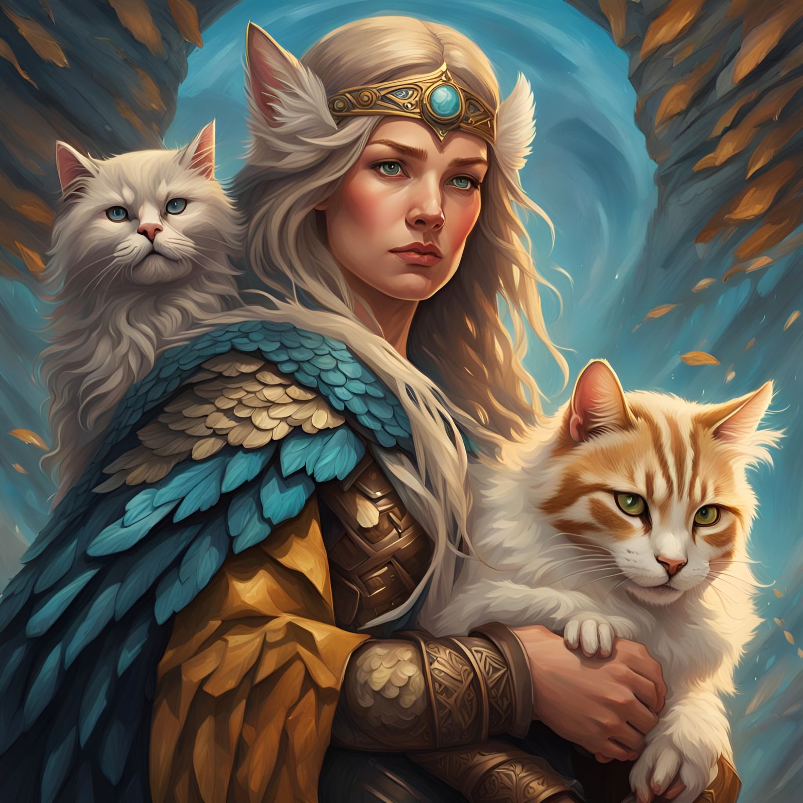 Freya, Norse Goddess with Falcon Cloak, Oil Painting