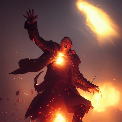Figure Exploding with Light in Dark Fantasy Style