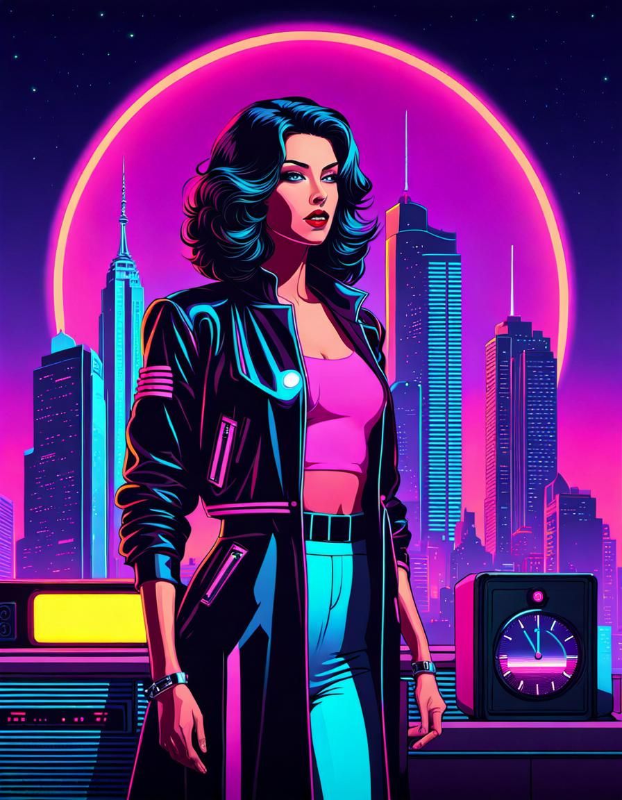 Synthwave Cityscape Countdown to Midnight
