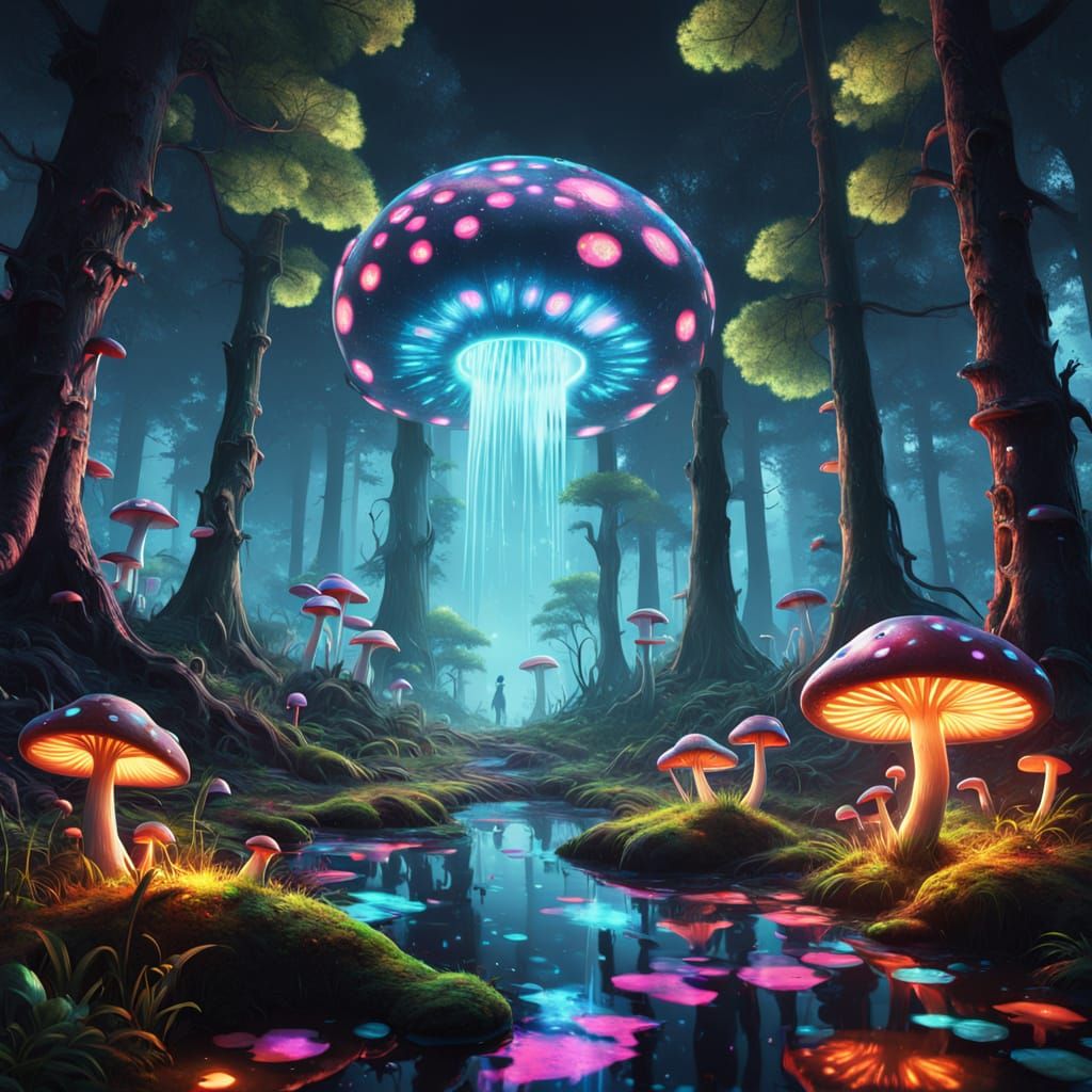 Glowing Forest Disco in Vibrant Graffiti Style
