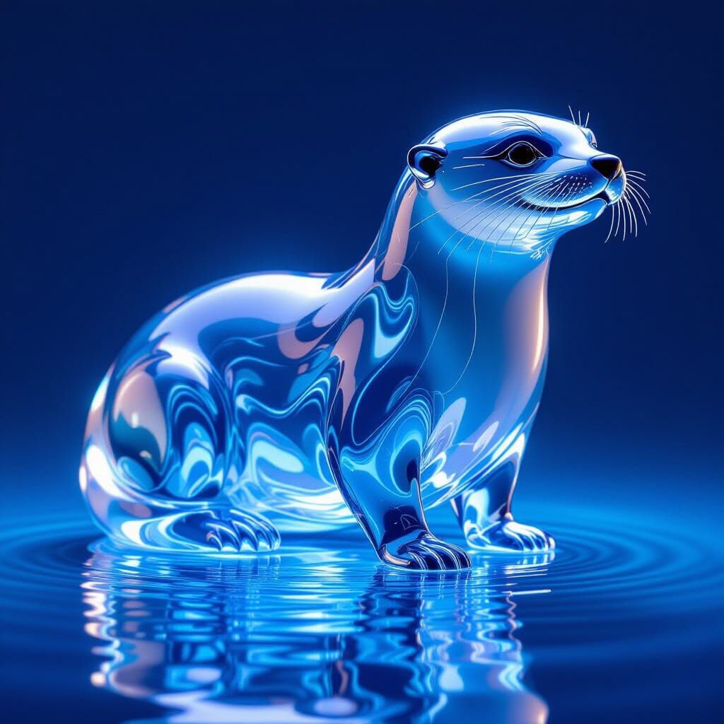 Glass Otter Sculpture of Swirling Water