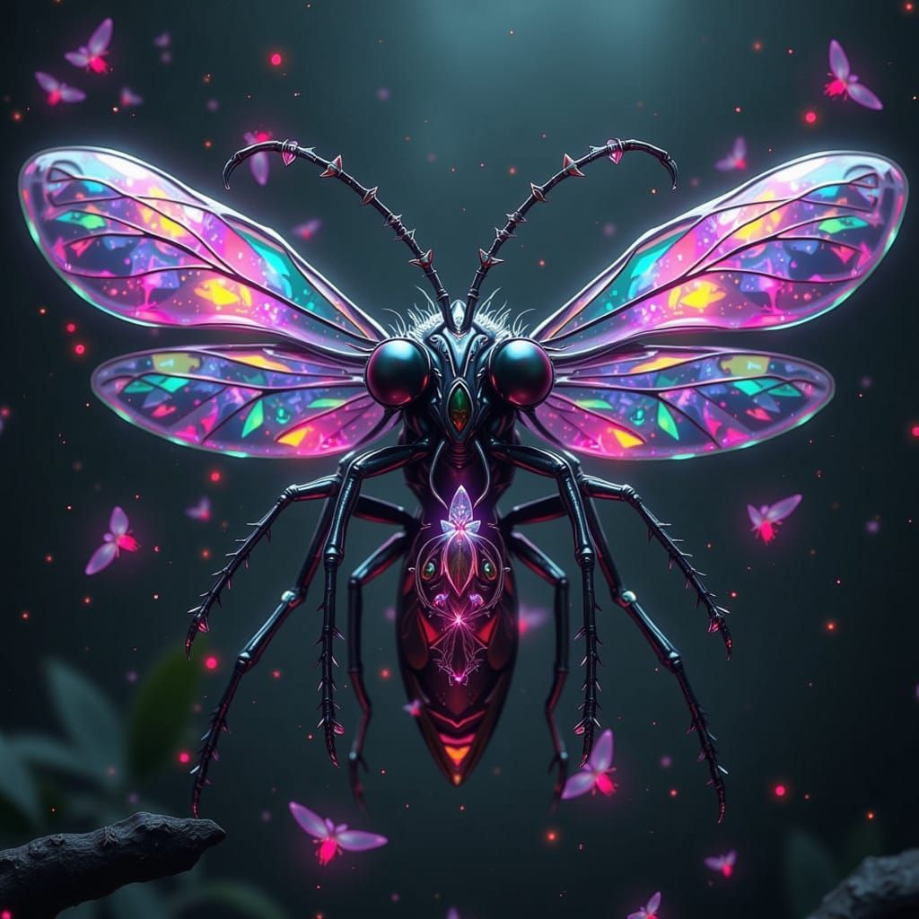 Cyberpunk Poisonfly with Iridescent Wings and Venomous Sting...