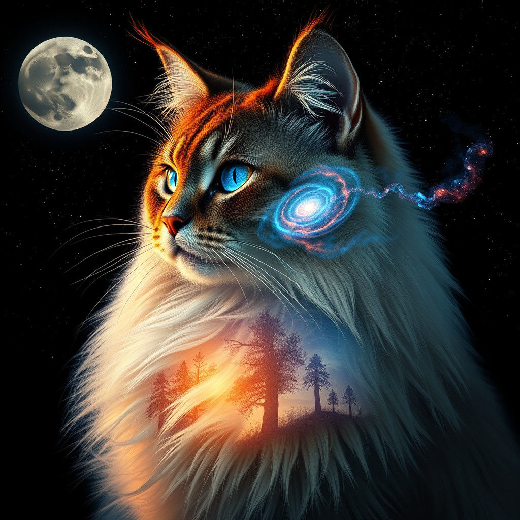 Celestial Cat with Cosmic Fur: A Surreal Matte Painting
