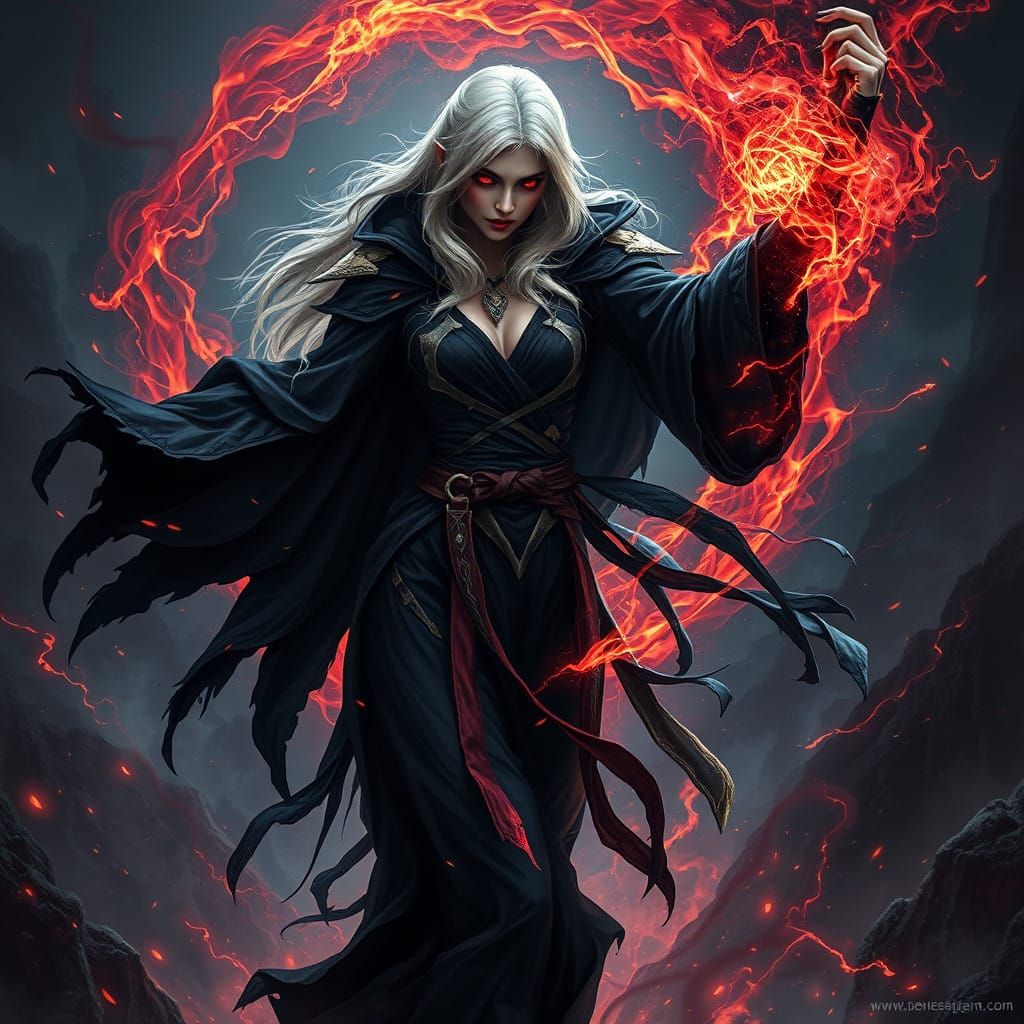 Ethereal Sorceress Battles Twilight Shadows in Dark, Mysteri...