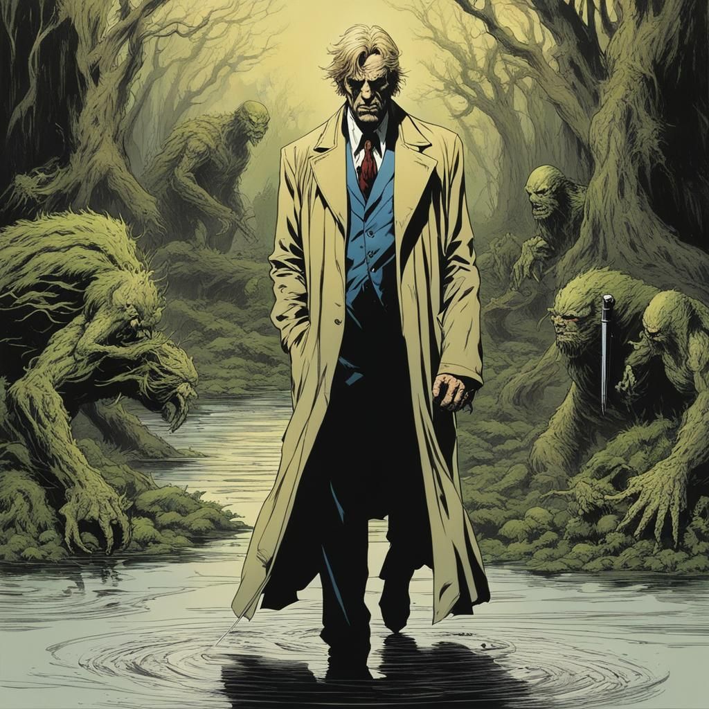 Constantine and Swamp Thing in Comic Book Art