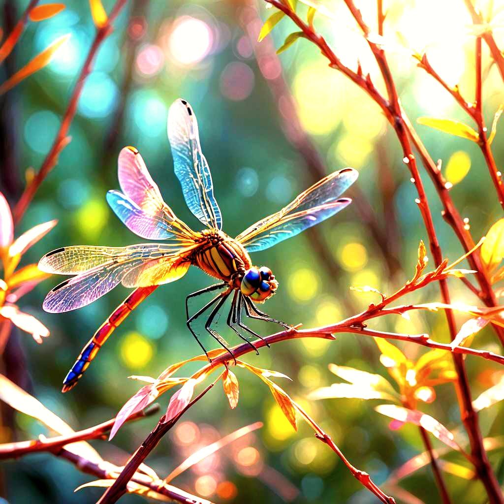 Dragonfly Resting on Branch in 3D Render