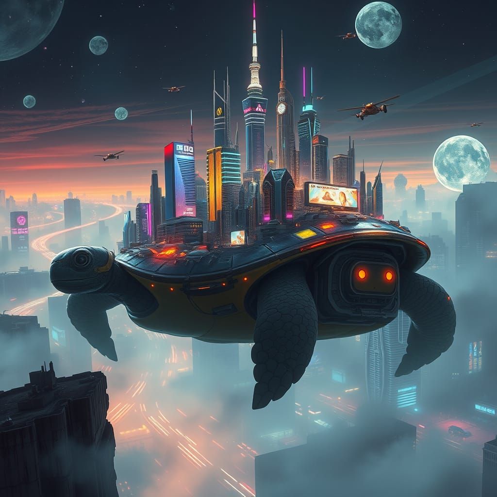 Futuristic Turtle City: Cyberpunk Concept Art