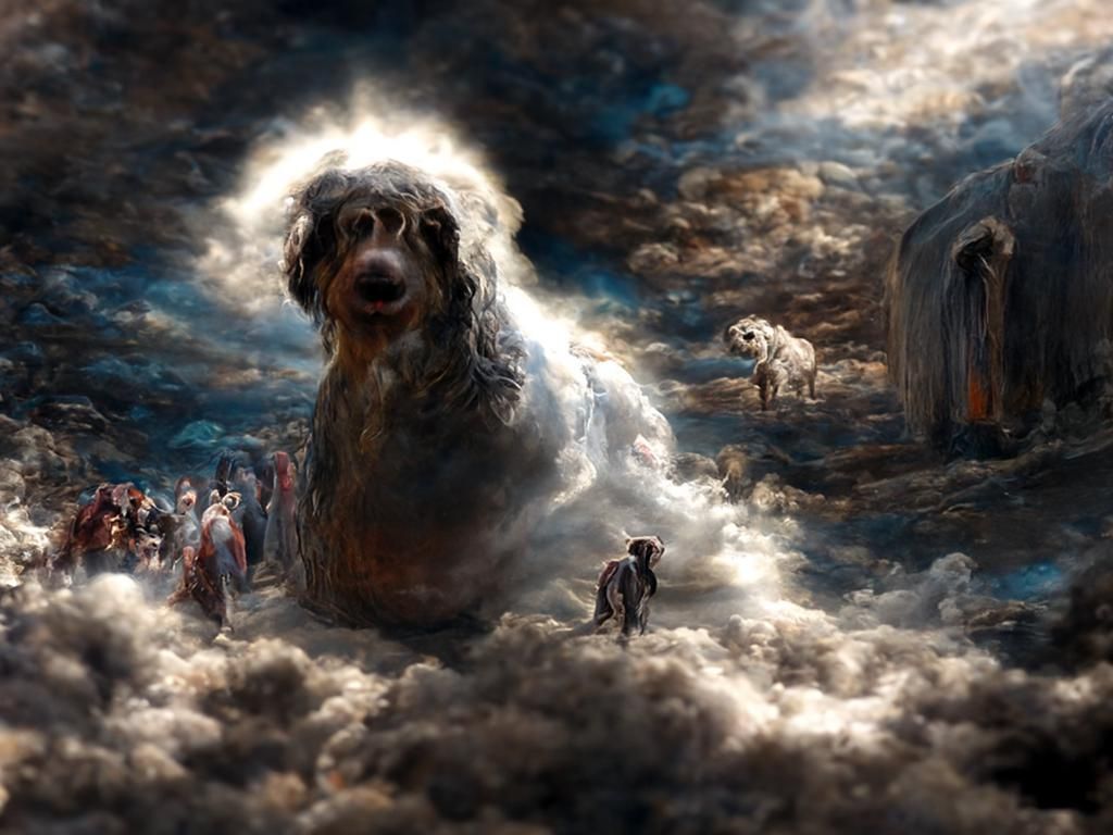 Dog at Heaven's Gate: Oil Painting in Doré Style