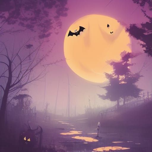 Charming Halloween Landscape Inspired by Studio Ghibli