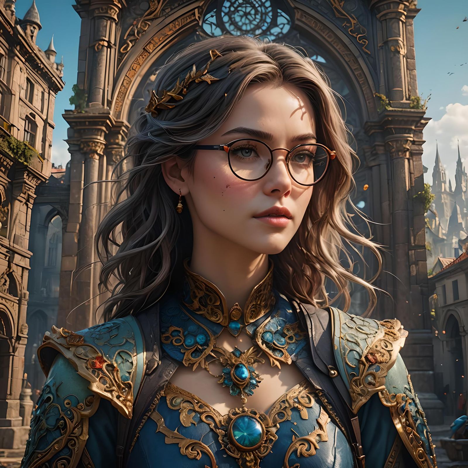 Beautiful Woman with Glasses in Detailed Digital Painting
