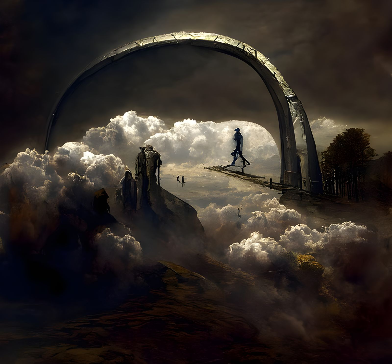 Surreal World Walker on Curved Metal Arch