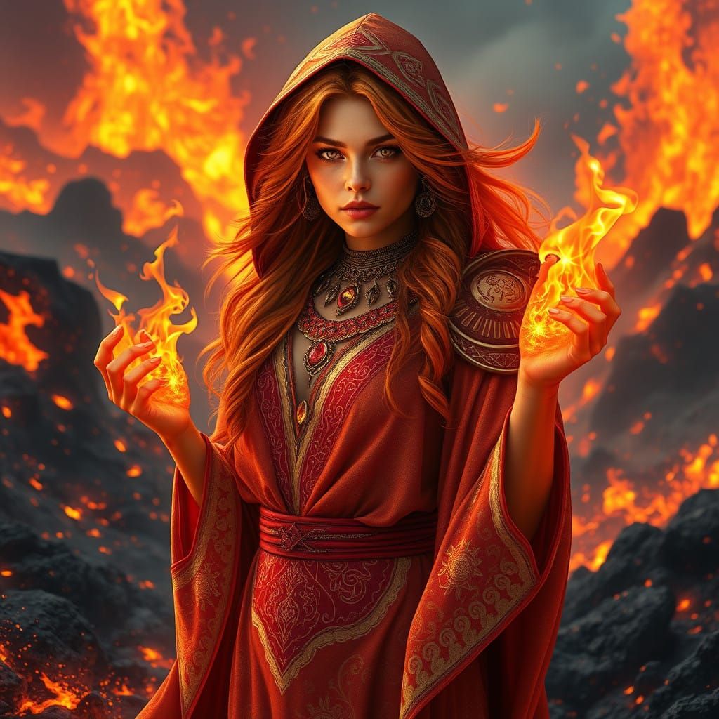 Radiant Warrior of the Inferno in Flaming Orange and Gold