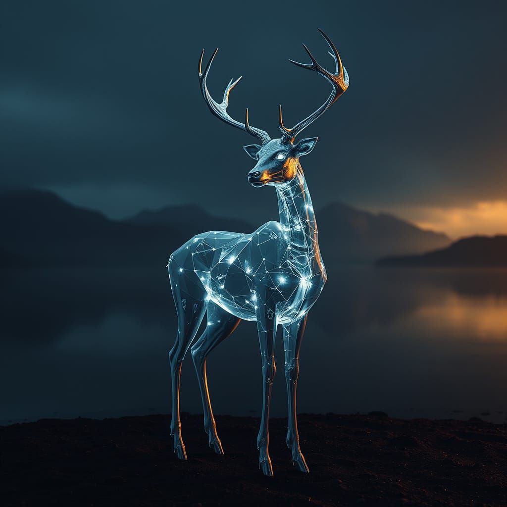 Shining Ghostly Deer on Serene Lake
