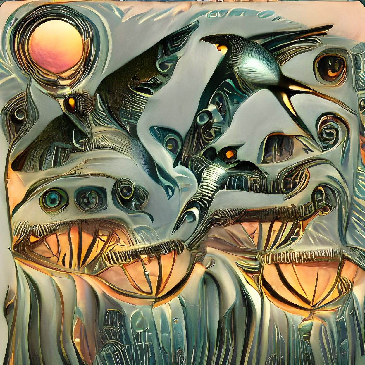 Tropical Birds in an Eldritch Alien Fantasy Art
