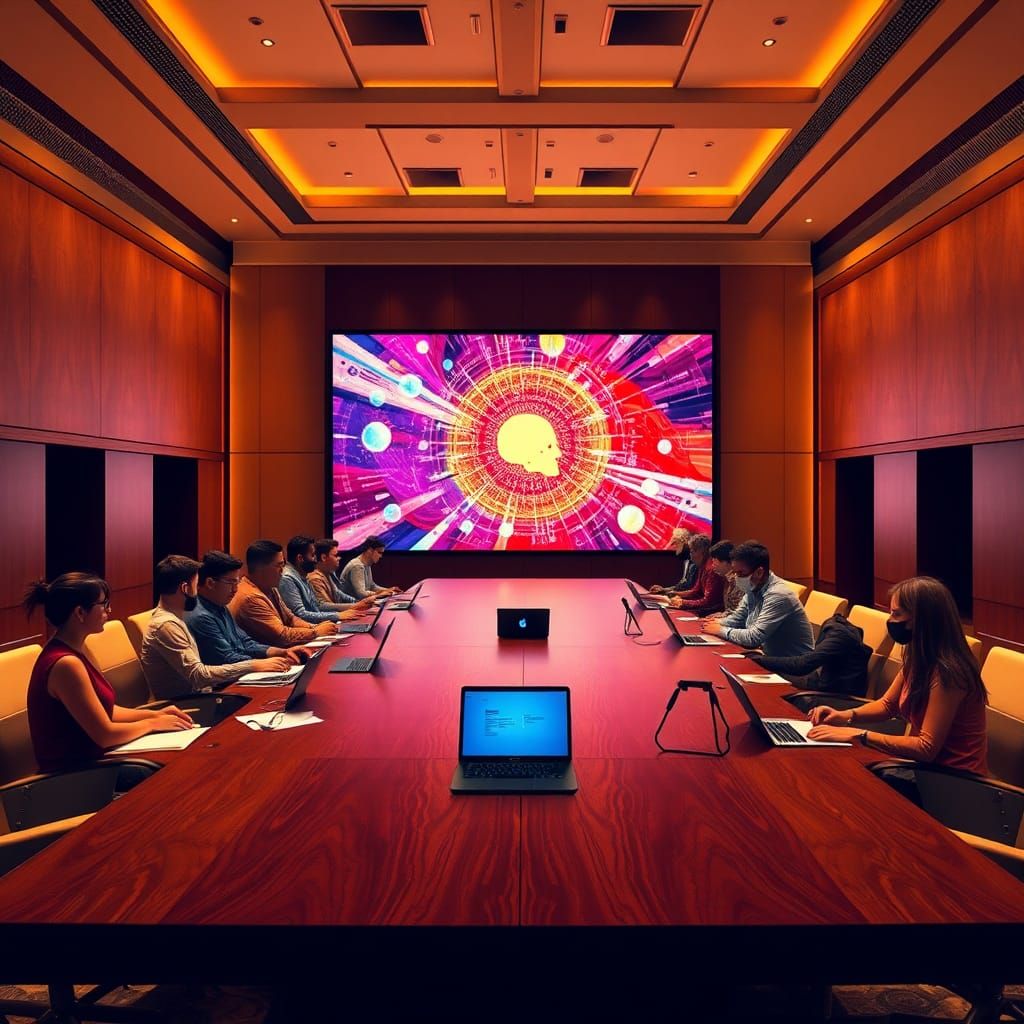 AI Conference Room in Gouache Impressionistic Style