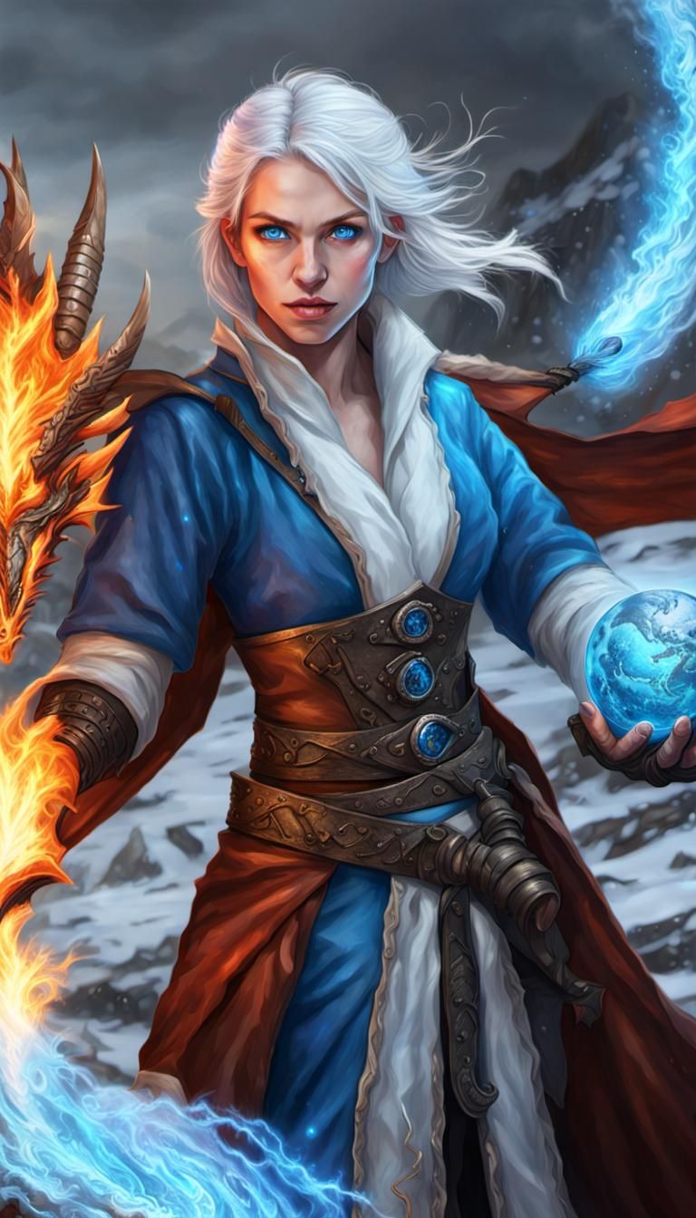 Elemental Mage with Dragon in Photorealistic Detail